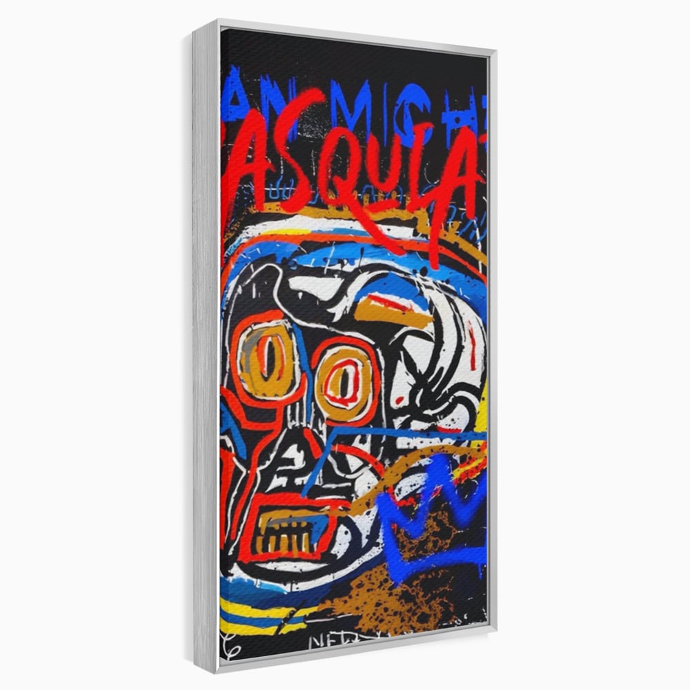 Tablou canvas cu tablou canvas cu portret stil graffiti, in rama de aluminiu argintiu